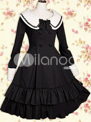 Cotton Black Ruffles Long Sleeves School Lolita Dress Cotton Black Ruffles Long Sleeves School Lolita Dress