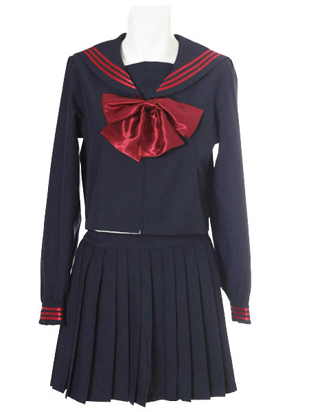 Deep Blue Long Sleeves Sailor School Uniform