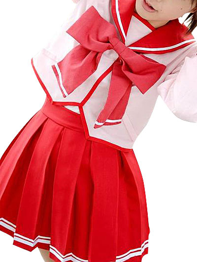 Red Long Sleeves Bow School Uniform Cosplay Costume