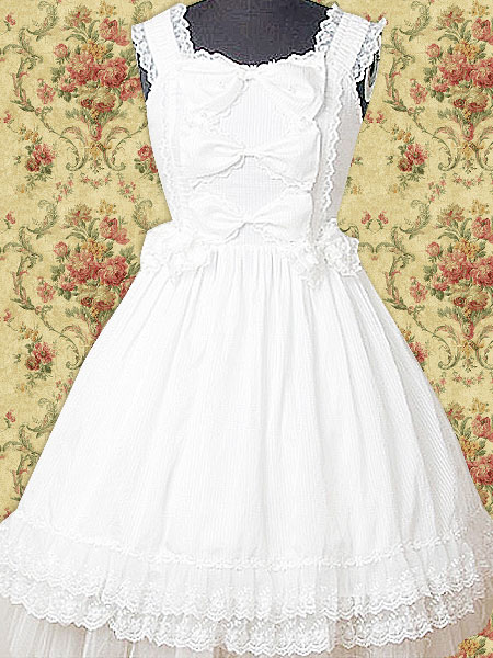 Cotton White Lace Bow Cotton Sweet Lolita Dress Cotton White Lace Bow Cotton Sweet Lolita Dress