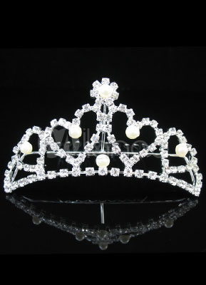 Heart-shaped Rhinestone Pearl Wedding Bridal Tiara