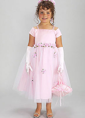 Pink Short Sleeves Satin Organza Flower Girl Dress