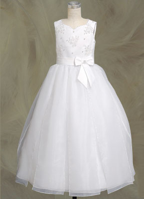White Bow Decoration Sleeveless Satin Flower Girl Dress