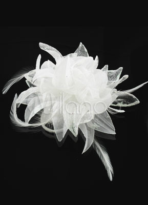 White Cloth And Feather Wedding Bridal Hair Flower