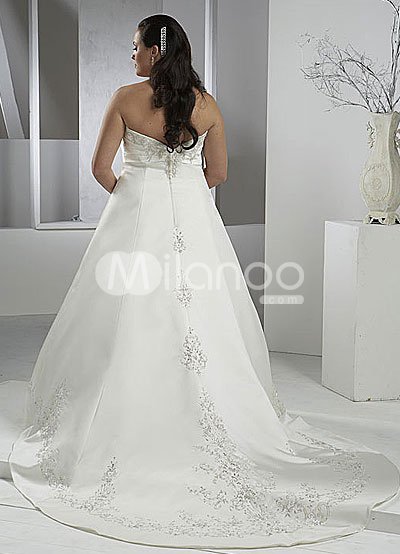 Size White Dress on Empire Waist Plus Size White Strapless Embroidery Satin Wedding Dress