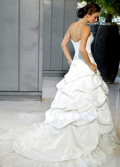 Ball Gown Sash Strapless Lace Satin Wedding Dress