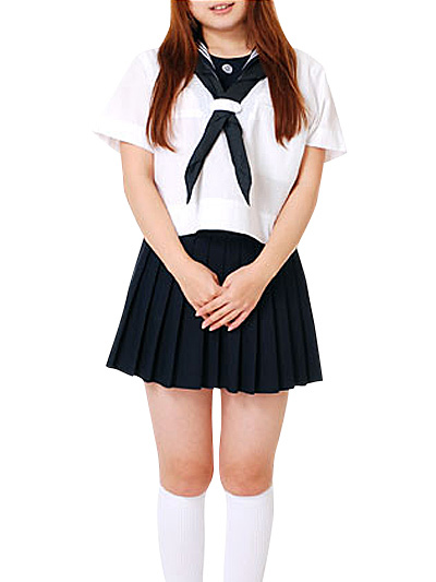 School uniformincludes white short sleeves top and black mini skirt