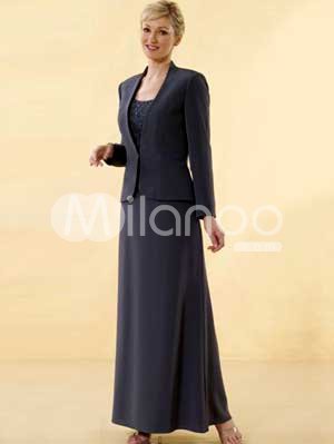 Dark Navy Long Sleeves Satin Mother Of Bride And Groom Dress