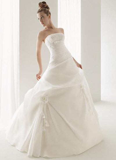 White Ball Gown Strapless Empire Waist Satin Wedding Dress 14799