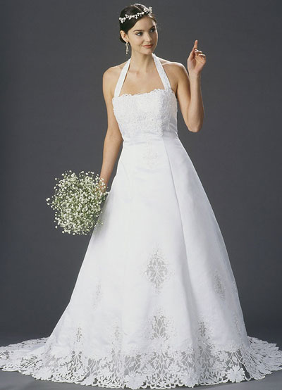 Wedding Dress on Unique White A Line Halter Beading Satin Bride Dress Milanoo Com