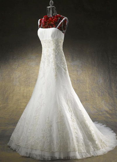Wedding Dress  on Spaghetti Beading Embroidery Lace Satin Wedding Dress   Milanoo Com