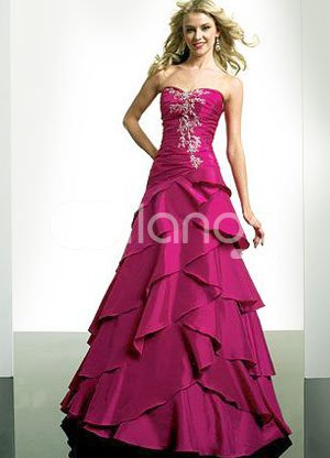 Euro Style A-line Sweetheart Strapless Applique Beaded Taffeta Prom Gown