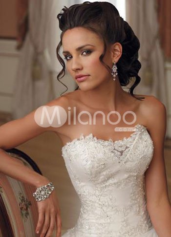  Aline Strapless Sweetheart Beading Embroidery Satin Lace Wedding Dress