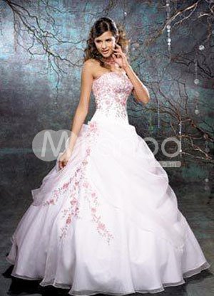 Elegant Ball Gown Strapless Beaded Embroidry Saitn Wedding Dress Of Quinceanera