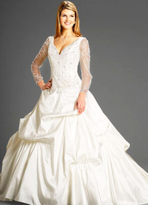 Ball Gown VNeck Long Sleeves Beading Embroidery Taffeta Wedding Dress