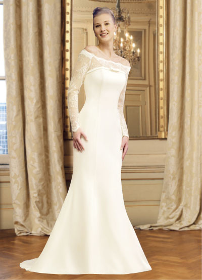 Formal Long Sleeves OffTheShoulder Floor Length Long Sleeves Satin Bridal