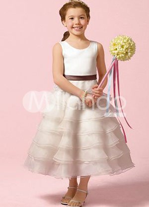 Organza Ruffles Skirt Sash Taffeta Flower Girl Dress