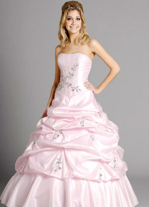 Pink Ball Gown Strapless Beading Embroidery Taffeta Wedding Quinceanera Gown