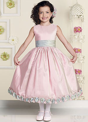 Pink Sleeveless Sash Flower Decoration Satin Flower Girl Dress