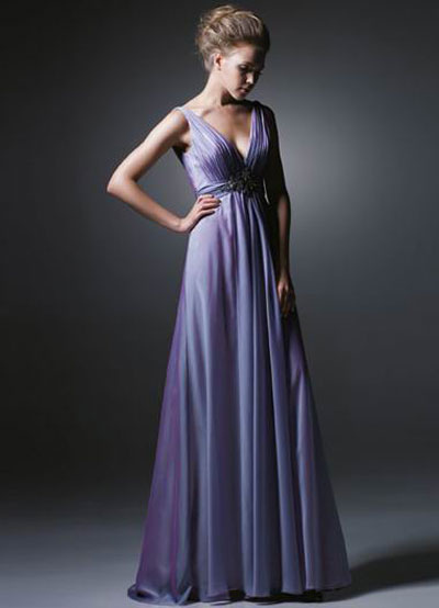 Vintage Style Deep VNeck Empire Waist Satin Organza Evening Dress 12299