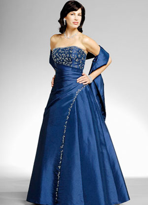 Simple A-line Strapless Beaded Embroidery Taffeta Prom Gown