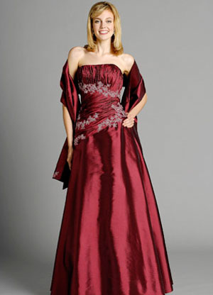 A-line Strapless Embroidery Beaded Taffeta Prom Dress
