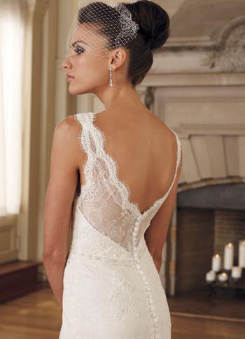 Lace Grace Sheath VNeck Embroidery Satin Wedding Dress