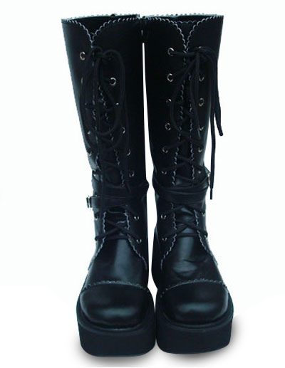 3.3\'\' High Heel 2.6\'\' Platform Black Front Lace Ties Lolita Boots