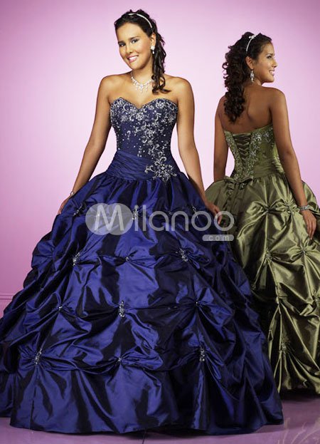 Blue Ball Gown Sweetheart Beaded Taffeta Prom Dress
