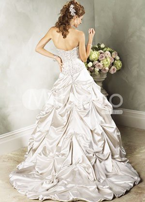Formal Ball Gown Sweetheart Strapless Beaded Satin Wedding Dress