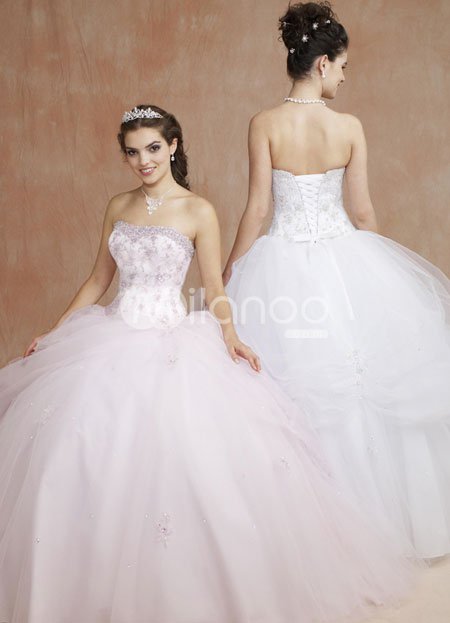 Romantic Sweetheart Strapless Beading Embroidery Satin Organza Ball Gown 