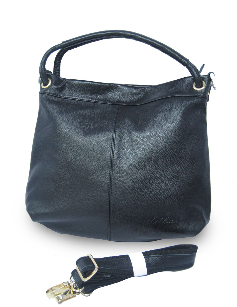 36*10*33cm Black Rolled Straps Cowhide Leather Tote Handbag