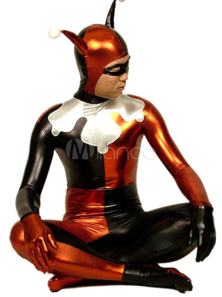 Red Black And Silver Shiny Metallic Zentai Suit