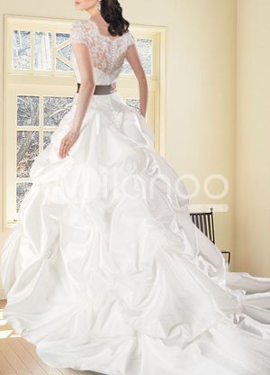 Sash Ball Gown Lace Taffeta Wedding Dress For Bride