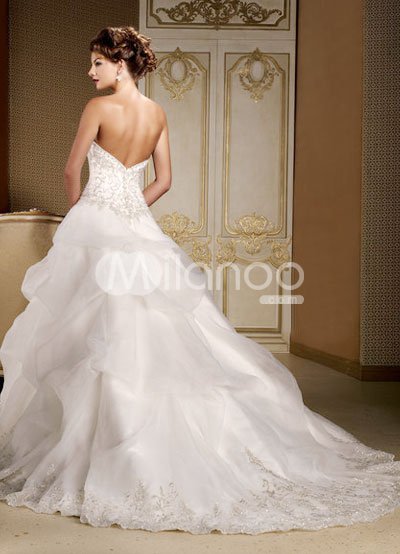 Organza Wedding Dresses on Ball Gown Strapless Beading Embroidery Satin Organza Wedding Dress