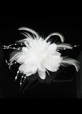 White Cloth And Feather Wedding Bridal Hair Flower