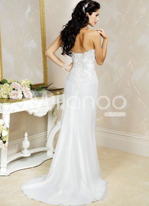 White Sheath Halter Beading Lace Organza Wedding Dress