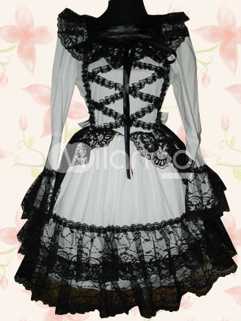Long Sleeves Lace And Tie Cotton Punk Lolita Dress