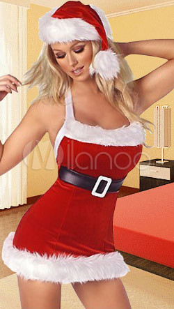 Red And White Ladies Velvet Christmas Holiday Costume