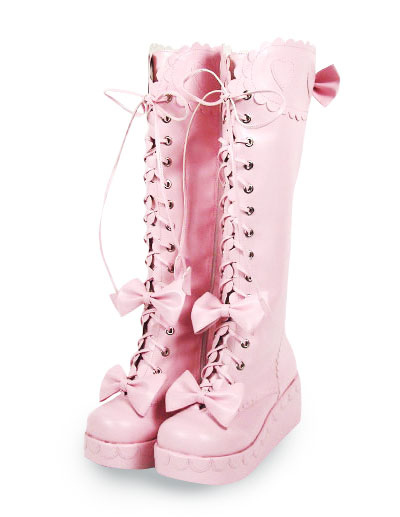 Pink Heels Shoes on Heel 1 2 5   Platform Pu Pink Lolita Boots   Milanoo Com