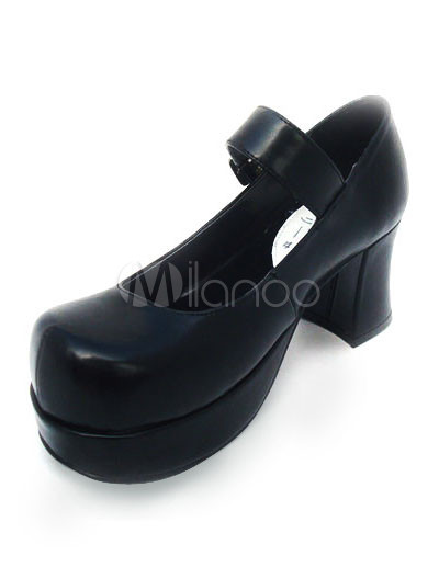 Buckle Shoe Boots on Heel 1 1 5   Platform Black Buckle Pu Lolita Shoes   Milanoo Com