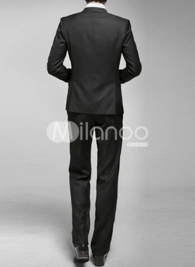 Black One Single Button Worsted Groom Wedding Tuxedo