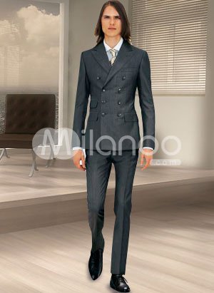 Gray Double Breasted Men's Wedding Suit