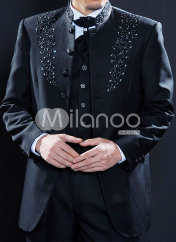 Elegant Deep Blue Embroidery Worsted Wedding Suit For Men