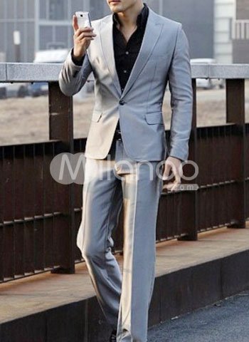 One Button With Two Pockets Groom Wedding Suit
