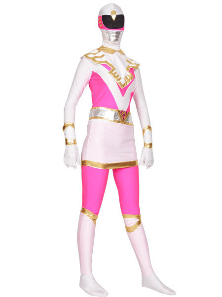 Pink White Spandex Lycra Zentai Suit
