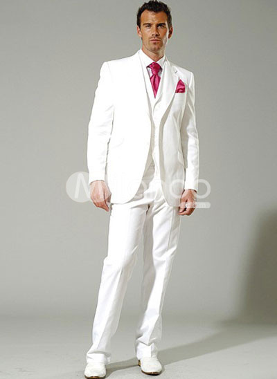 Romantic White Besom Pockets Groom Wedding Tuxedo