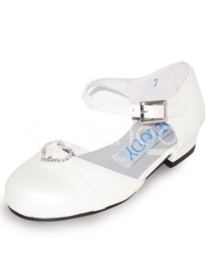 Flower Girl Shoes White on White Pu Sweetheart Rhinestone Flower Girl Shoes Milanoo Com