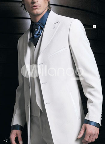 White Three Buttons Worsted Men's Wedding Suit