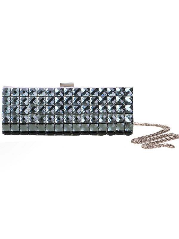 Casual Grey Rhinestone Snap Closure Acrylic Stone PU Wedding Clutch